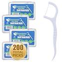 200 Count Dental Floss Picks – Built-in Toothpicks for Deep Cleaning, Comfortable Handle to Remove Plaque & Protect Gums – Family Pack with 50 Picks per Portable Case for Adults