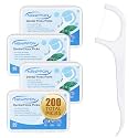 200 Count Dental Floss Picks – Unflavored Floss Sticks with Built-in Toothpick – 4 Boxes of 50 – Strong & Smooth Dental Flossers for Family Oral Care at Home Office & Travel – Adults & Kids