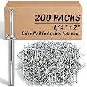 200 Pack 1/4" X 2" Drive Nail in Anchor Hammer Pin Anchor