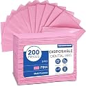 200 Pack Disposable Dental Bibs 13"x18", 3-Ply Waterproof Tattoo Bibs Sheet for Nail Salon, Dental Clinic, Feeding, Tattoo Shop (Pink)