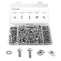 200 pcs 20 Series Aluminum Extrusion Silver M5 T-Nut and Screw Kit – Sliding &amp; Drop-in T-Nuts, M5x8mm &amp; M5x10mm Screws, Washers – for 6mm T-Slot Accessories Extruded Aluminum Hardware