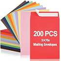 200 Pcs 5 x 7 Inch Colorful Manila Envelopes with Peel & Seal Closure, Small Self Adhesive Kraft Envelopes Open End Bulk for Mailing, Storing, Invitations, Greeting Cards, School Office Business