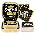 200 Pcs Graduation Party Decorations 2026 Black Gold Disposable Serves 50