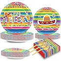 200 PCS Mexican Fiesta Party Plates Napkins Fiesta Themed Tableware Set for Mexican Party Decorations Dessert Plates Forks Serves 50 Guests for Birthday Favor Supplies