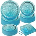 200 PCS Ocean Themed Paper Plates and Napkins Under the Sea Party Decorations Sea Waves Birthday Dessert Plates Supplies Tableware Set for Men Women Boy Girl Birthday Baby Shower Serve 50 Guests