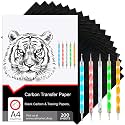 200 Sheets Black Carbon Paper for Tracing | Graphite Transfer Paper for Wood, Canvas & Fabric, Carbon Tracing Paper for Drawing & Sewing Patterns, Includes 5 Styluses, A4 Size