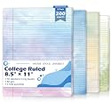 200 Sheets Letter Size Colored Loose Leaf Paper College Ruled For 3-Ring Binder 8.5" × 11" Colored Lined Filler Notebook Paper College Ruled Notepad 3-Hole Punched Watercolor 80gsm For School Office