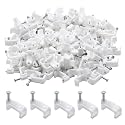 Flat Ethernet Cable Wire Clips with Nail, 14mm, White, 200pcs