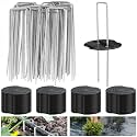 200PCS Garden Stakes Staples 6 inch Landscape Fabric Pins Lawn 100Pcs U Shaped Galvanized Staples Ground Stakes Landscaping Pins with 100Pcs Gasket for Weed Barrier Plant Cover Decorations