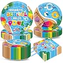 200pcs Goodbye School Hello Pool Plates Napkins End of School Year Party Tableware Set School's Out Disposable Decoration Summer Pool Dessert Plates Serve 50 Guests for Birthday Party Supplies