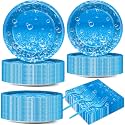 200PCS Ocean Sea Party Plates and Napkins Under the Sea Bubbles Themed Tableware Set for Ocean Party Decorations Dessert Plates Serve 50 Guests for Blue Baby Shower Birthday Favor Supplies