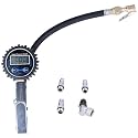 200PSI 14BAR Digital Tire Inflator Gauge, LCD Display Air Pressure Meter with LED Light, High Accuracy Tyre Inflator Tester for Car Van Motorcycle Dirt Bike, Includes 4 Nozzles and
