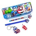 RZA Plastic 2023 Pencil Box ( 5 Items ) Combo 1 Pen 1 Pencil 1 Eraser 1 Key Chain Geometry Box (Avengers, M),Multicolor