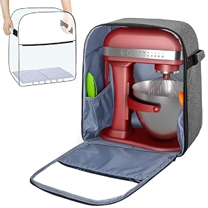 yarwo stand mixer cover with bottom compatible with kitchenaid 6-8 quart mixer visible mixer case with pockets for kitchen accessories gray