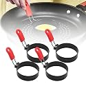 2024 New Stainless Steel Egg Rings for Frying - Round Cooker Rings, Pancake Shapers With Orange Silicone Handle, Non-stick Molds for Kitchen Breakfast Tool (A-4Pcs Red)