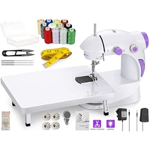 mini sewing machine electric with table set i stitching machine for home tailoring with foot pedal adapter built-in focus light and sewing kit i silai machine sm-3