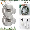 2025 Upgraded Suction Cup Hooks, Suction Cup Hanger for Wreaths on Glass, No-Drill Stainless Steel Waterproof Hooks for Shower Bathroom (Silver, 2 PCS)