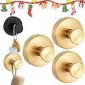2025 Upgraded Suction Cup Hooks, Suction Cup Hanger for Wreaths on Glass, No-Drill Stainless Steel Waterproof Hooks for Shower Bathroom (Gold, 3 PCS)