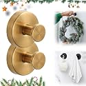 2025 Upgraded Suction Cup Hooks, Suction Cup Hanger for Wreaths on Glass, No-Drill Stainless Steel Waterproof Hooks for Shower Bathroom (Gold, 2 PCS)