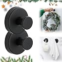 2025 Upgraded Suction Cup Hooks, Suction Cup Hanger for Wreaths on Glass, No-Drill Stainless Steel Waterproof Hooks for Shower Bathroom (Black, 2 PCS)