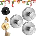 2025 Upgraded Suction Cup Hooks, Suction Cup Hanger for Wreaths on Glass, No-Drill Stainless Steel Waterproof Hooks for Shower Bathroom (Silver, 3 PCS)