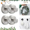 2025 Upgraded Suction Cup Hooks, Suction Cup Hanger for Wreaths on Glass, No-Drill Stainless Steel Waterproof Hooks for Shower Bathroom (Silver, 4 PCS)