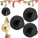 2025 Upgraded Suction Cup Hooks, Suction Cup Hanger for Wreaths on Glass, No-Drill Stainless Steel Waterproof Hooks for Shower Bathroom (Black, 3 PCS)