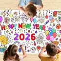 2026 Happy New Year Giant Coloring Tablecloth for Kids 75x30 in Large Coloring Poster Jumbo Paper Tablecloth Poster Fun DIY Birthday Activity for Home Classroom Party Decorations Suppiles