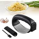 2026 New Upgraded Stainless Steel Garlic Press,Garlic Press Rocker,Garlic Crusher with Peeler and Cleaning Brush, Garlic Chopper for Crush Garlic Kitchen Gadgets. (Black)