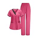 2026 Scrub for Cleaning Jobs Uniform, Multi Pockets Scrubs for Women Sets, V-Neck Top &amp; Straight Leg Pants Scrubs Set