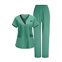 2026 Scrub for Cleaning Jobs Uniform, Multi Pockets Scrubs for Women Sets, V-Neck Top &amp; Straight Leg Pants Scrubs Set