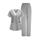 2026 Scrub for Cleaning Jobs Uniform, Multi Pockets Scrubs for Women Sets, V-Neck Top &amp; Straight Leg Pants Scrubs Set
