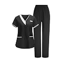 2026 Scrub for Cleaning Jobs Uniform, Multi Pockets Scrubs for Women Sets, V-Neck Top &amp; Straight Leg Pants Scrubs Set