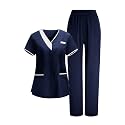 2026 Scrub for Cleaning Jobs Uniform, Multi Pockets Scrubs for Women Sets, V-Neck Top &amp; Straight Leg Pants Scrubs Set
