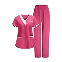 2026 Scrub for Cleaning Jobs Uniform, Multi Pockets Scrubs for Women Sets, V-Neck Top &amp; Straight Leg Pants Scrubs Set