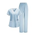 2026 Scrub for Cleaning Jobs Uniform, Multi Pockets Scrubs for Women Sets, V-Neck Top &amp; Straight Leg Pants Scrubs Set