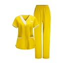 2026 Scrub for Cleaning Jobs Uniform, Multi Pockets Scrubs for Women Sets, V-Neck Top &amp; Straight Leg Pants Scrubs Set