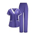 2026 Scrub for Cleaning Jobs Uniform, Multi Pockets Scrubs for Women Sets, V-Neck Top &amp; Straight Leg Pants Scrubs Set