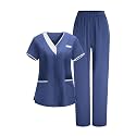 2026 Scrub for Cleaning Jobs Uniform, Multi Pockets Scrubs for Women Sets, V-Neck Top &amp; Straight Leg Pants Scrubs Set
