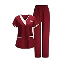 2026 Scrub for Cleaning Jobs Uniform, Multi Pockets Scrubs for Women Sets, V-Neck Top &amp; Straight Leg Pants Scrubs Set