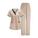 2026 Scrub for Cleaning Jobs Uniform, Multi Pockets Scrubs for Women Sets, V-Neck Top &amp; Straight Leg Pants Scrubs Set