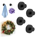 2026 Upgrade Suction Cup Hooks for Wreaths on Glass, Stainless Steel Waterproof No-Drill Suction Cup Hooks, Household Wreath Hanger Holder for Glass Window Door Bathroom Mirrors (Black, 4PCS)