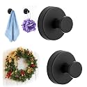 2026 Upgrade Suction Cup Hooks for Wreaths on Glass, Stainless Steel Waterproof No-Drill Suction Cup Hooks, Household Wreath Hanger Holder for Glass Window Door Bathroom Mirrors (Black, 2PCS)