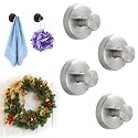 2026 Upgrade Suction Cup Hooks for Wreaths on Glass, Stainless Steel Waterproof No-Drill Suction Cup Hooks, Household Wreath Hanger Holder for Glass Window Door Bathroom Mirrors (Silver, 4PCS)