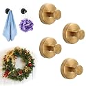 2026 Upgrade Suction Cup Hooks for Wreaths on Glass, Stainless Steel Waterproof No-Drill Suction Cup Hooks, Household Wreath Hanger Holder for Glass Window Door Bathroom Mirrors (Gold, 4PCS)
