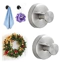 2026 Upgrade Suction Cup Hooks for Wreaths on Glass, Stainless Steel Waterproof No-Drill Suction Cup Hooks, Household Wreath Hanger Holder for Glass Window Door Bathroom Mirrors (Silver, 2PCS)