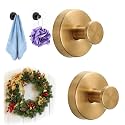 2026 Upgrade Suction Cup Hooks for Wreaths on Glass, Stainless Steel Waterproof No-Drill Suction Cup Hooks, Household Wreath Hanger Holder for Glass Window Door Bathroom Mirrors (Gold, 2PCS)