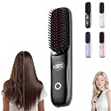 2026 Upgraded Cordless Hair Straightener Brush – Portable Mini Hair Straightening Comb with LED Display, Fast Heating, 3 Adjustable Temperature Settings for Travel (Black)
