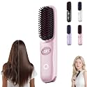 2026 Upgraded Cordless Hair Straightener Brush – Portable Mini Hair Straightening Comb with LED Display, Fast Heating, 3 Adjustable Temperature Settings for Travel (Pink)