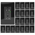 20A Black GFCI Outlet, TR &amp; WR Ground Fault Protector with LED Indicator, Tamper &amp; Weather Resistant GFI Electrical Receptacle, ETL Listed, Wallplate Included, 20 Pack